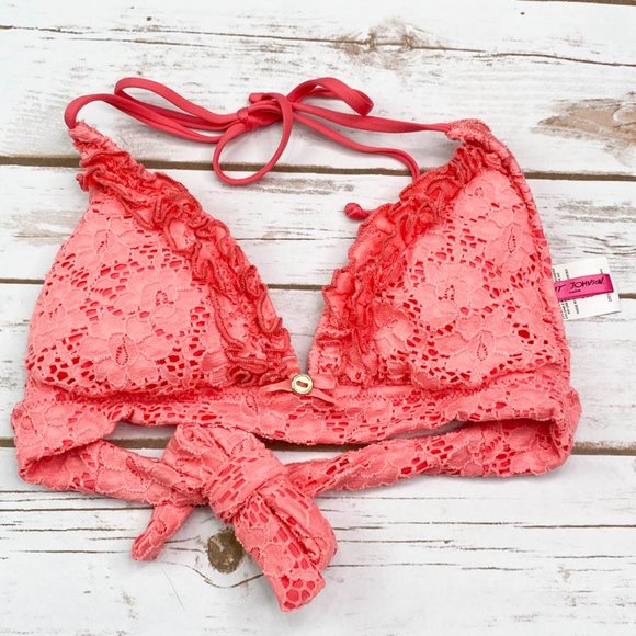 Betsey Johnson Other - Betsey Johnson coral floral lace ruffle bikini top